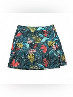Tropical Floral Wrap Rip Skirt - Teal Multi